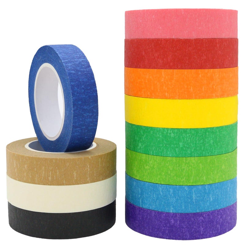 OWLKELA 12 Rolls Colored Masking Tape 16 Yard Per Roll Rainbow Colors Painting Tape Painters Tape Craft Tape Labeling Tape Paper Tape for Bullet Journals Party Decorations DIY Craft