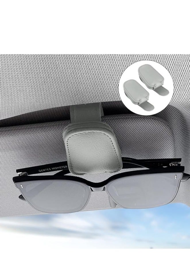 Generic 2pieces Sunglasses Holders for Car Sun Visor, Magnetic Leather Glasses Eyeglass Hanger Clip for Car, Ticket Card Clip Eyeglasses Mount (2, GREY)  - Image 1