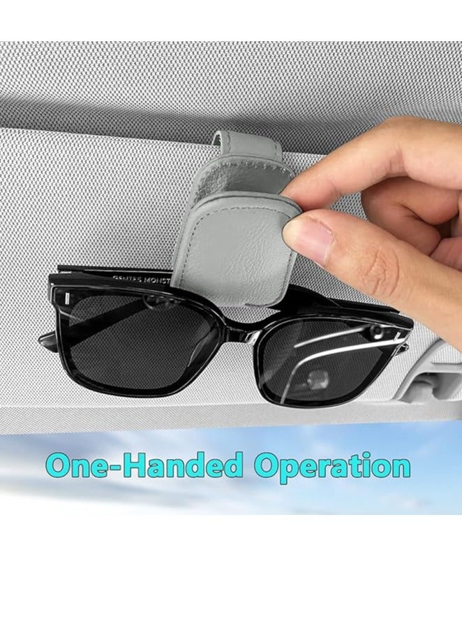 Generic 2pieces Sunglasses Holders for Car Sun Visor, Magnetic Leather Glasses Eyeglass Hanger Clip for Car, Ticket Card Clip Eyeglasses Mount (2, GREY)  - Image 2