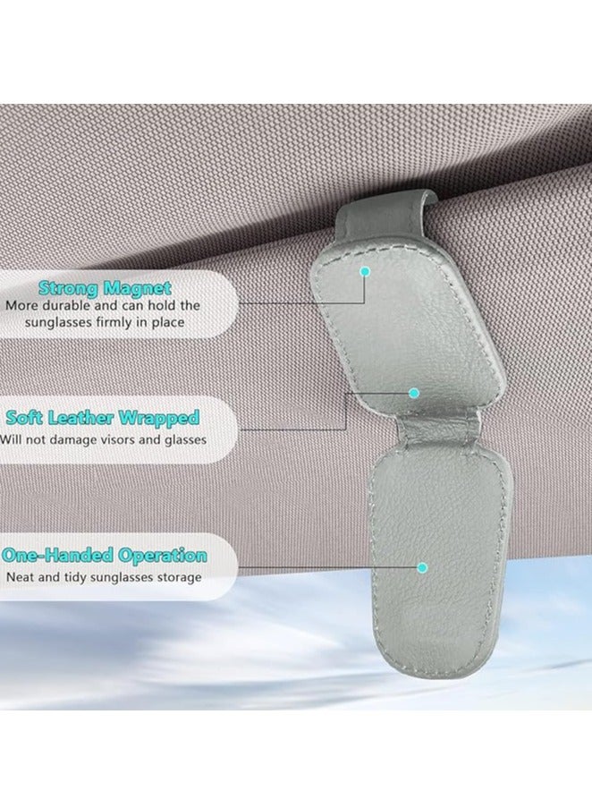 Generic 2pieces Sunglasses Holders for Car Sun Visor, Magnetic Leather Glasses Eyeglass Hanger Clip for Car, Ticket Card Clip Eyeglasses Mount (2, GREY)  - Image 4