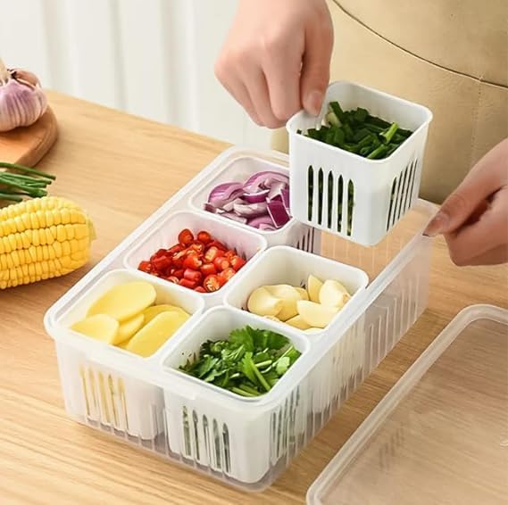 Stewit® Fridge Storage Boxes Freezer Storage Containers, Container for Kitchen Storage Set, Storage in Kitchen, Vegetable Storage, Draining Crisper Refrigerator Food Box - Image 2