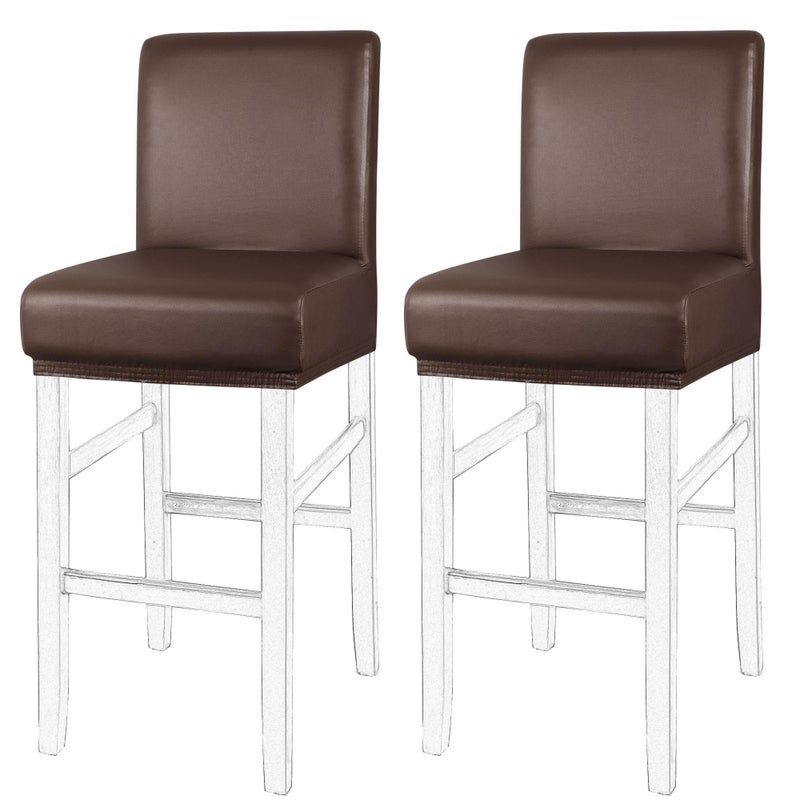PICCOCASA PiccoCasa Waterproof Bar Stool Covers Faux Leather Pub Counter Height Side Chair Covers with Elastic Band Coffee Color 2Pcs 