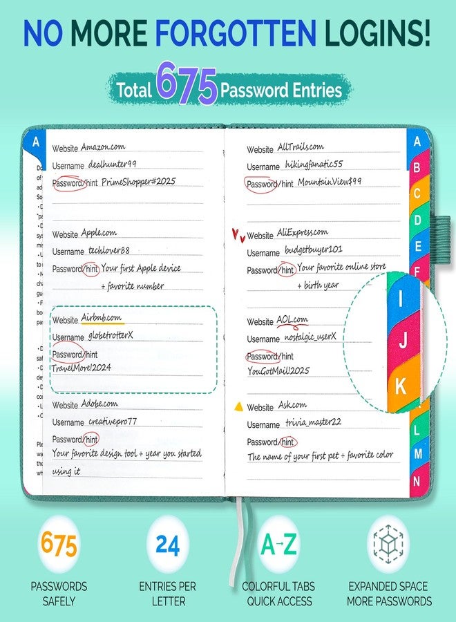 دفتر كلمات المرور (فيروزي، 4.7 بوصة × 6.2 بوصة) - Image 3