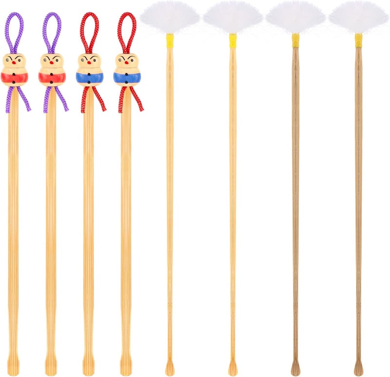 Threlaco 8 Pcs Bamboo Ear Picker Ear Cleaning Spoon Cute Doll Goose Feather Wood Pick Chinese Scraper Wax Removers Cleaning Tool for Adult Cute Style105mm 135mm - Image 1