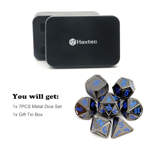Haxtec Black Metal DND Dice Set DD WGift Metal Case Polyhedral Dice Compatible with Dungeons and Dragons TTRPGBlack Blue Numbers - Image 5