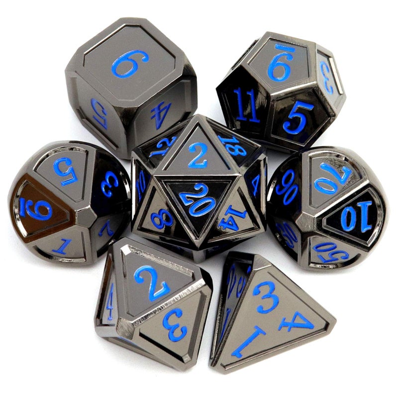Haxtec Black Metal DND Dice Set DD WGift Metal Case Polyhedral Dice Compatible with Dungeons and Dragons TTRPGBlack Blue Numbers - Image 3