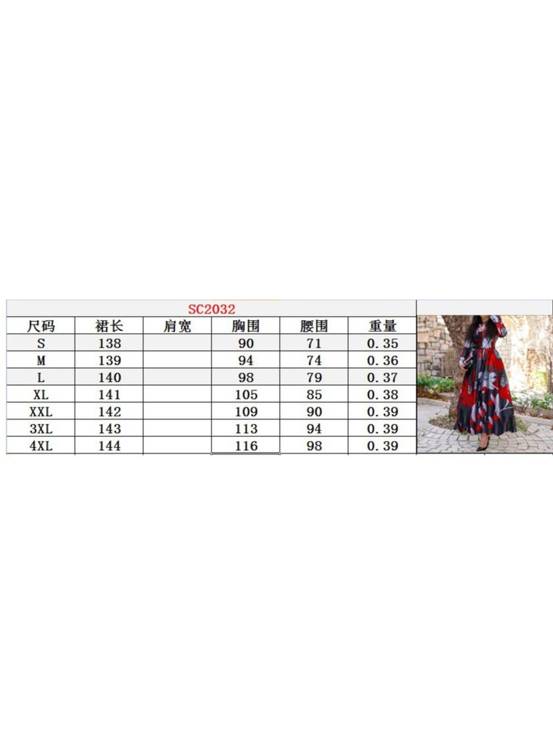 NIBEMINENT Retro Print Large Maxi Dress Women's Fashion Elegant Office Women's Long Dresses Spring Autumn Casual Long-sleeve Slim - Image 2