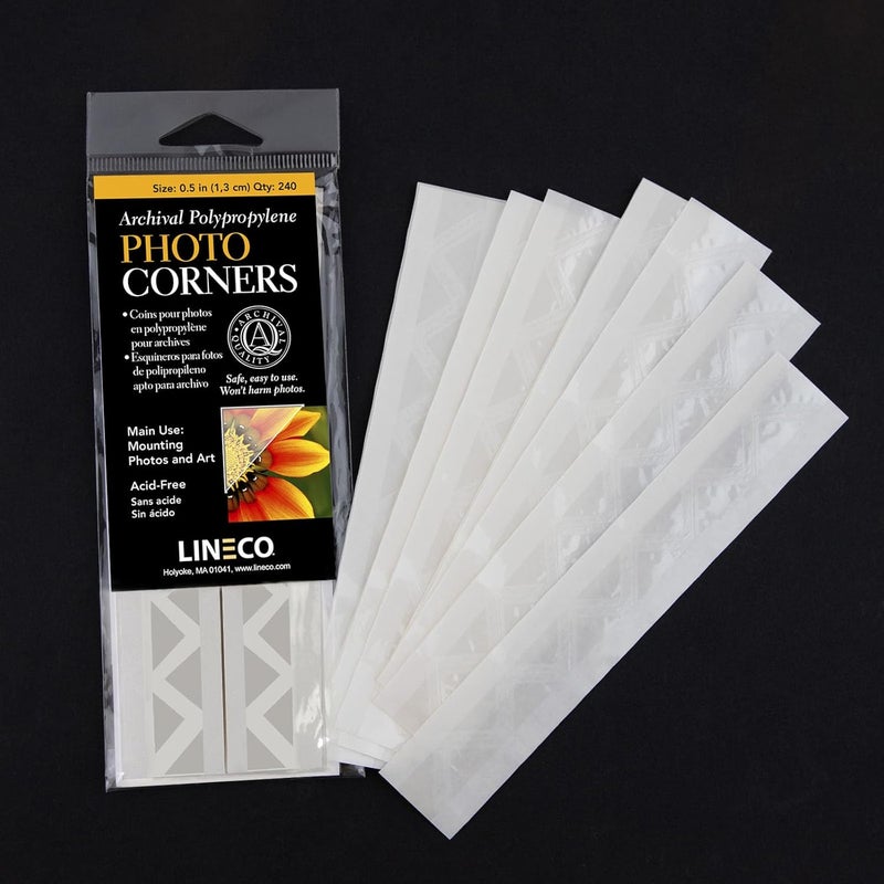 Lineco Archival Polypropylene Mounting Corners, Pressure Sensitive Acid-Free Acrylic Self-Adhesive Backing, 0.5 Inch Clear, for Artwork Photos Certificates Displaying Pictures (Qty: 240) 2 Pack - Image 4