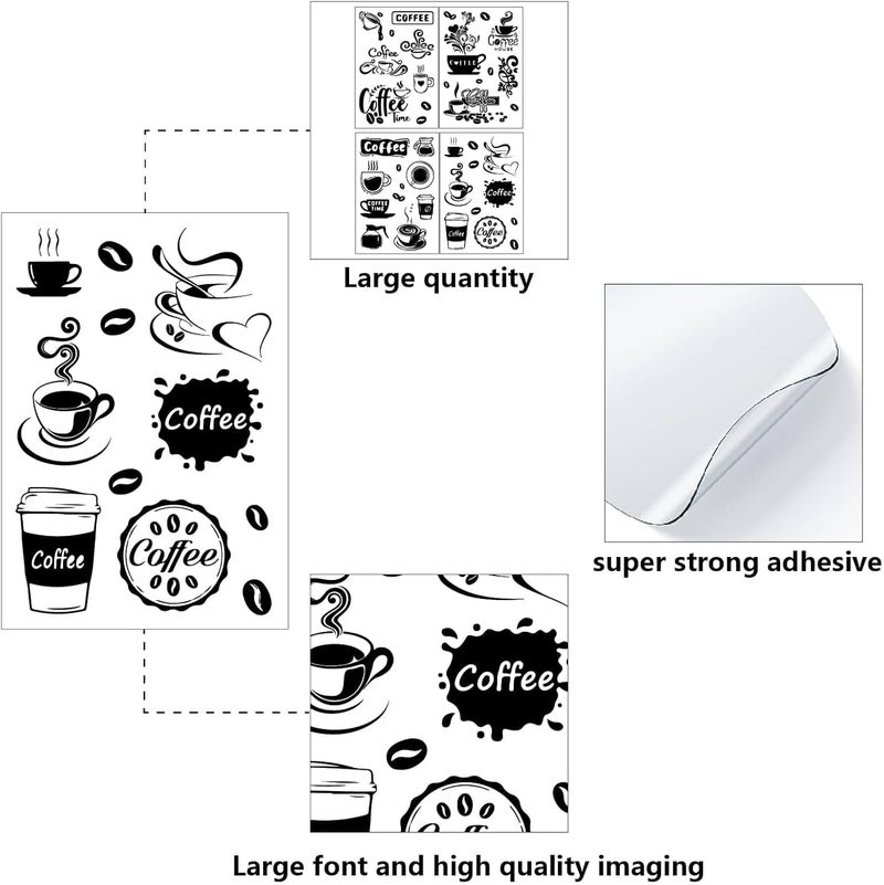 CREATCABIN ملصقات ديكور جدران القهوة CREATCABIN حبوب القهوة السوداء وأكواب ملصقات جدارية قابلة للإزالة فن الفينيل DIY ديكور لافتات لمحطة القهوة للمطبخ والمتجر والمقهى والحانة والمكتب 228x158 بوصة - Image 3
