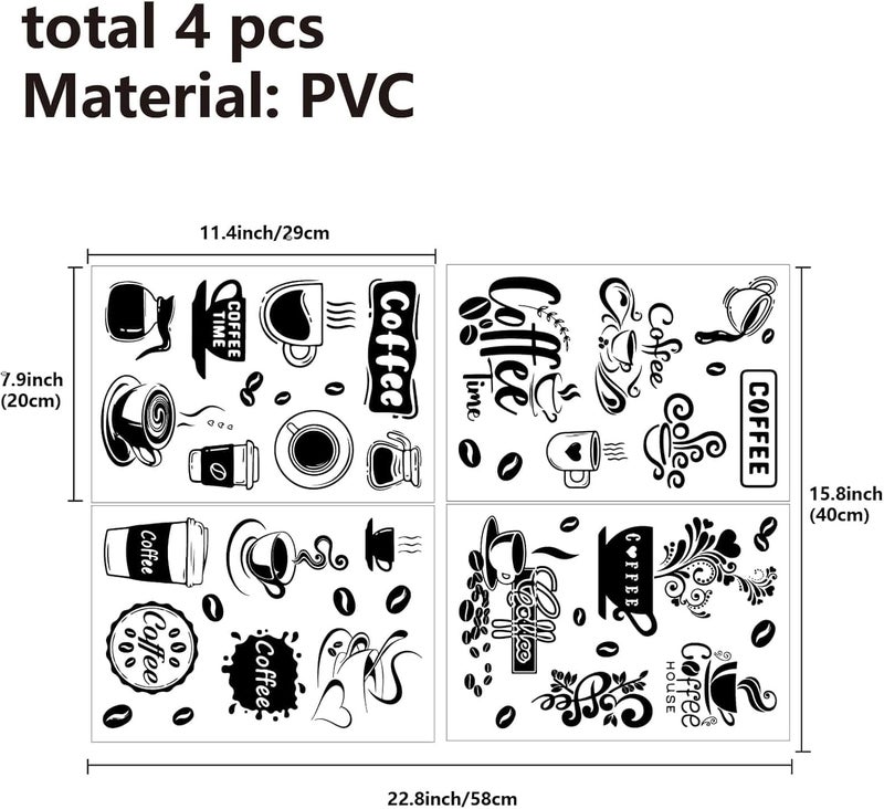 CREATCABIN ملصقات ديكور جدران القهوة CREATCABIN حبوب القهوة السوداء وأكواب ملصقات جدارية قابلة للإزالة فن الفينيل DIY ديكور لافتات لمحطة القهوة للمطبخ والمتجر والمقهى والحانة والمكتب 228x158 بوصة - Image 2
