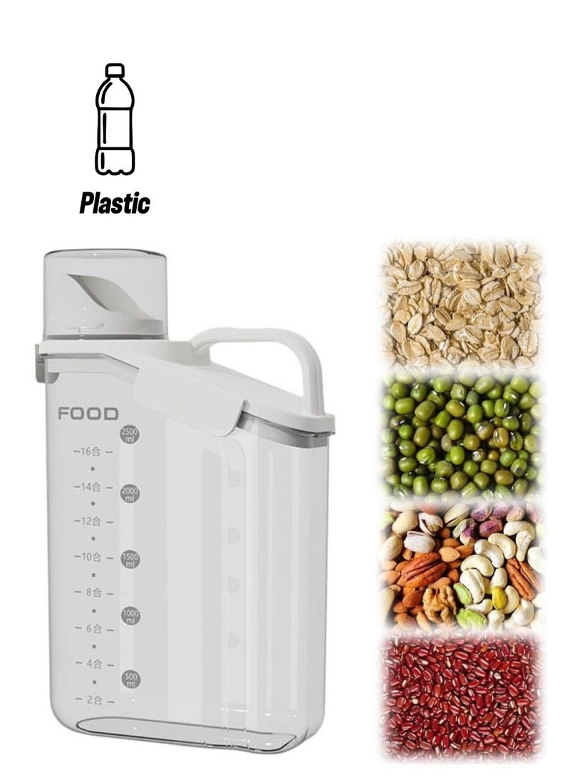 Hihonor Slim Rice Container Storage Tank, Dry Food Airtight Container kitchen Storage Containers, Airtight Food Storage with Pouring Spout for Oatmeal, Grain, Cereal, Pasta, Flour (White, 2800 ML) - Image 1