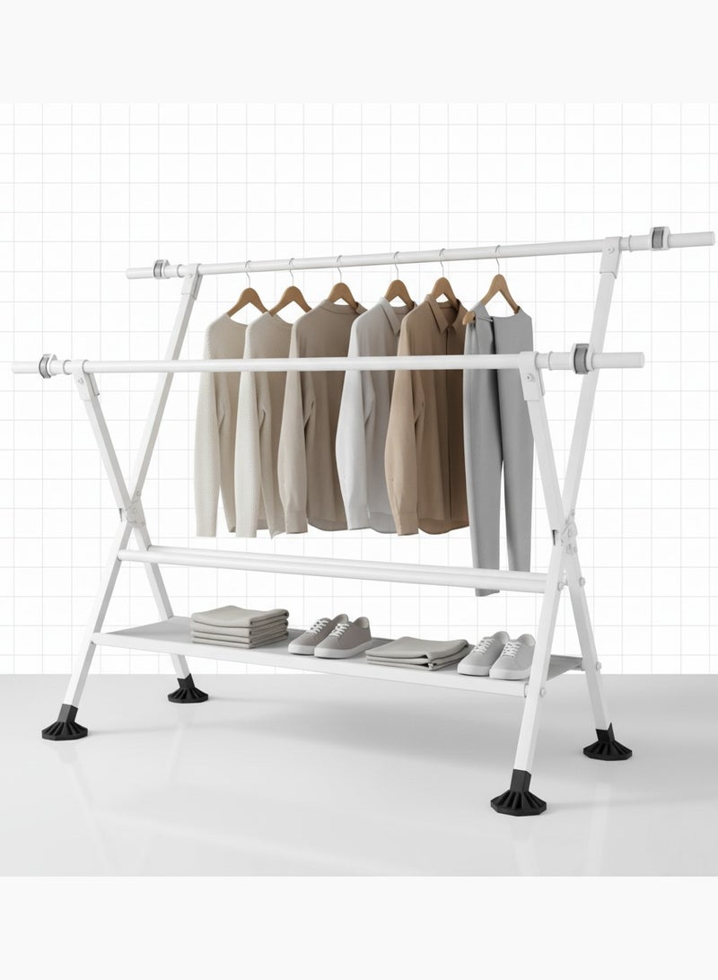 AIWANTO Extendable 150–240cm X-Frame Clothes Drying Rack – Space-Saving Foldable Metal Laundry Stand with 2-Tier Fast-Dry Shelves, Sturdy Anti-Slip Base for Indoor & Outdoor Use - Image 1