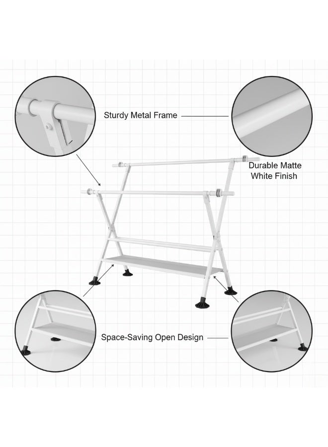 AIWANTO Extendable 150–240cm X-Frame Clothes Drying Rack – Space-Saving Foldable Metal Laundry Stand with 2-Tier Fast-Dry Shelves, Sturdy Anti-Slip Base for Indoor & Outdoor Use - Image 2