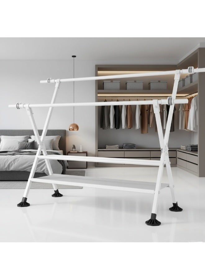 AIWANTO Extendable 150–240cm X-Frame Clothes Drying Rack – Space-Saving Foldable Metal Laundry Stand with 2-Tier Fast-Dry Shelves, Sturdy Anti-Slip Base for Indoor & Outdoor Use - Image 3
