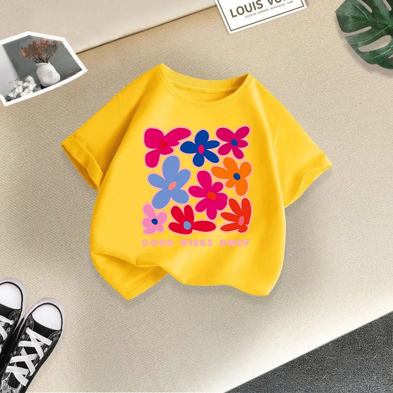 Girls' Short-Sleeved T-Shirt Cotton 2026 New Style Children'S Cartoon Print Half-Sleeve Girls' Korean Style Trendy Children'S Clothing - Image 1