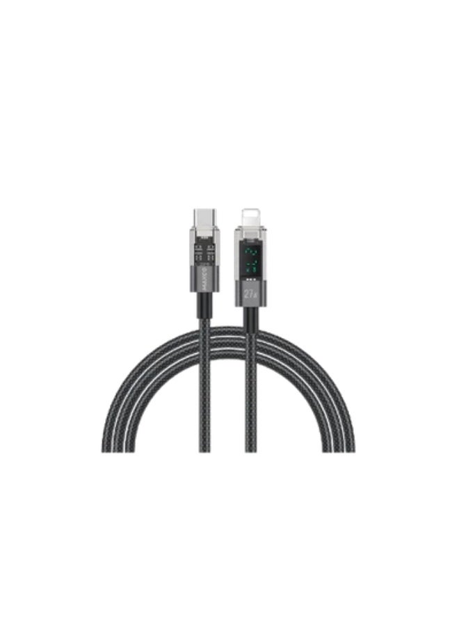 ماكس اند كو كابل ماكسكو MS03CL مضفر، 27 واط، من النوع C إلى لايتنينج مع شاشة عرض رقمية، طول 200 سم - أسود رمادي - Image 1
