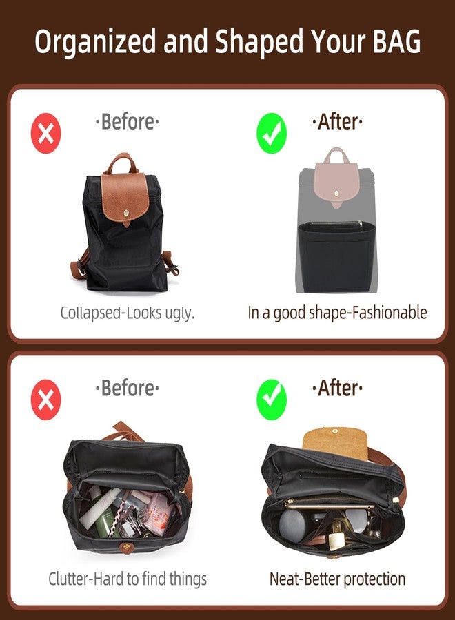 Doxo Backpack Organzier Insert Compatible with Longchamp Le Pliage Bag and More (9" L x 3.2" W x 6.7" H, Black) - Image 4