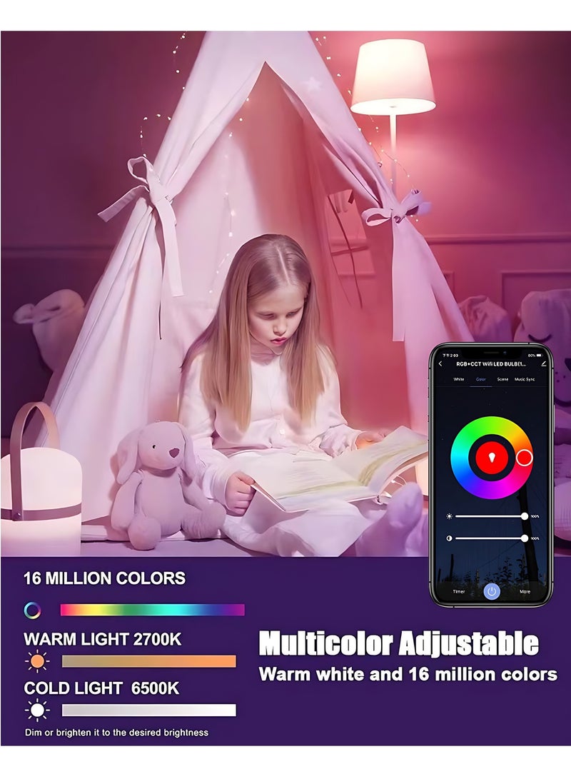 جنية مصباح LED ذكي قابل للتعتيم RGB CCT نوع البرغي 16 مليون لون تحكم ذكي عبر WiFi برنامج 9 واط موفر للطاقة لتزيين المنزل للاستخدام اليومي والهدايا - Image 3