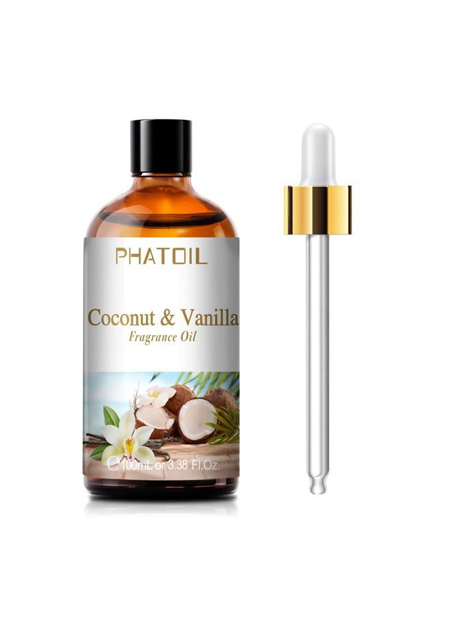 PHATOIL 3.38FL.OZ Coconut & Vanilla Fragrance Oils for Aromatherapy, Essential Oils for Diffusers for Home, Perfect for Diffuser, Yoga, DIY Candle and Soap Making - 100ml - Image 1