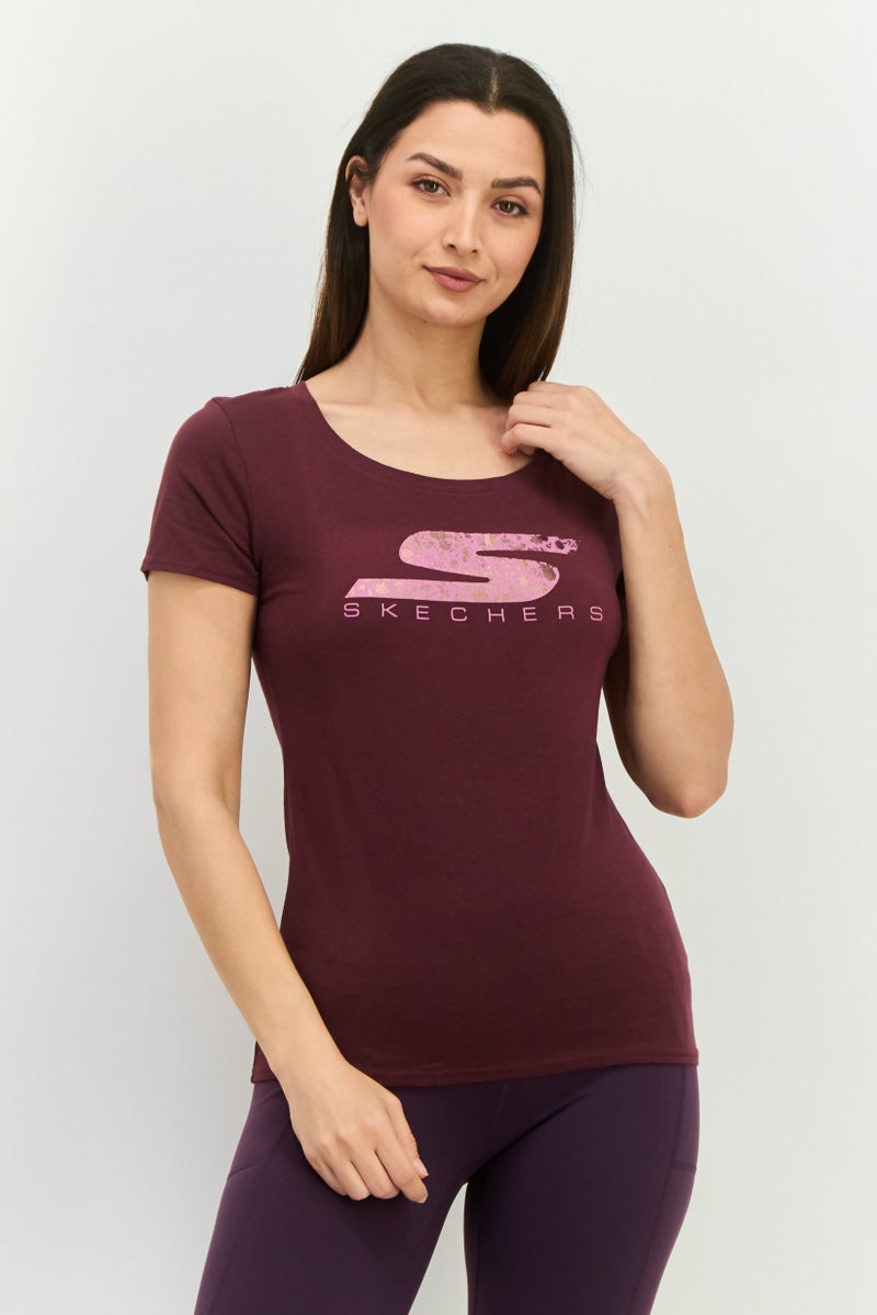 SKECHERS تي شيرت رياضي نسائي قصير الأكمام في الهواء الطلق، موف - Image 1