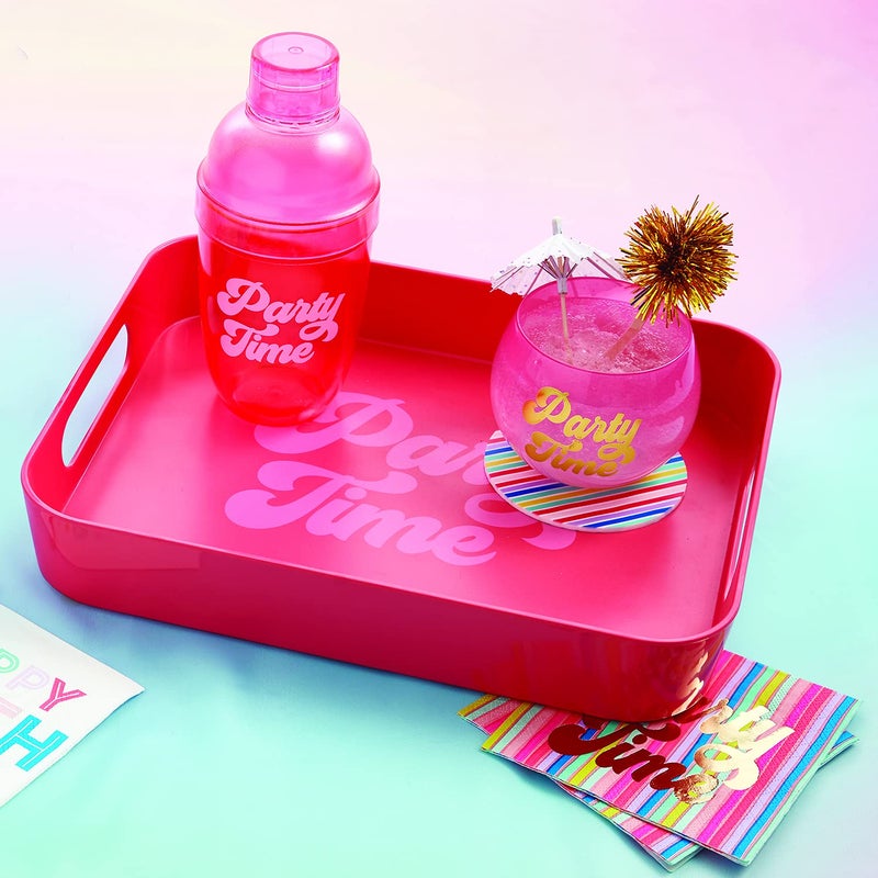 Slant Collections Bar Tray Pink and Red Retro Acrylic Serving Platter  14 x 10-Inches  Party Time - Image 2