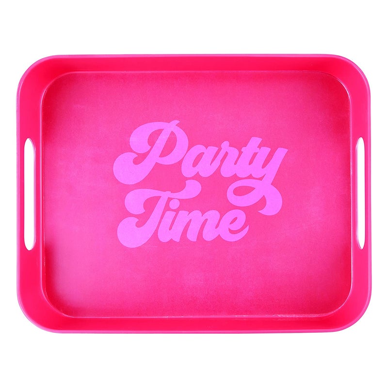 Slant Collections Bar Tray Pink and Red Retro Acrylic Serving Platter  14 x 10-Inches  Party Time - Image 1