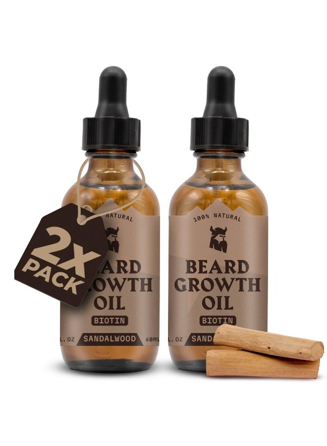 Striking Viking Striking Viking Beard Growth Oil with Biotin - 2 Fl Oz, 2 Pack, Sandalwood - Thickening & Conditioning Biotin Beard Growth Serum for Men with Argan & Jojoba Oil - Facial Hair Serum for Men - Image 1
