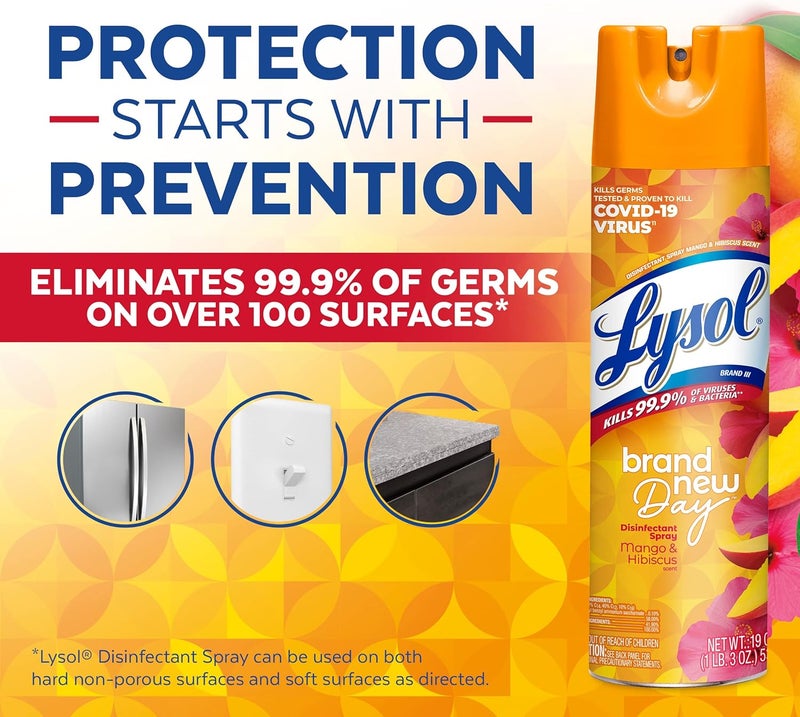 Lysol Disinfectant Spray, Sanitizing and Antibacterial Spray, For Disinfecting and Deodorizing, Mango & Hibiscus Scent, 19 Fl Oz - Image 3