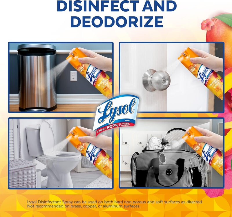 Lysol Disinfectant Spray, Sanitizing and Antibacterial Spray, For Disinfecting and Deodorizing, Mango & Hibiscus Scent, 19 Fl Oz - Image 2