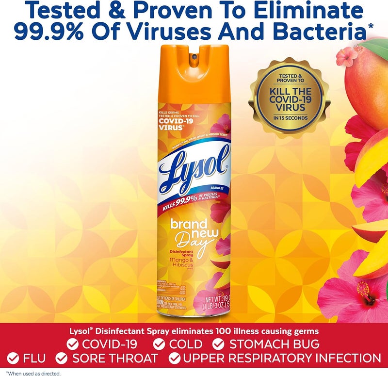 Lysol Disinfectant Spray, Sanitizing and Antibacterial Spray, For Disinfecting and Deodorizing, Mango & Hibiscus Scent, 19 Fl Oz - Image 1