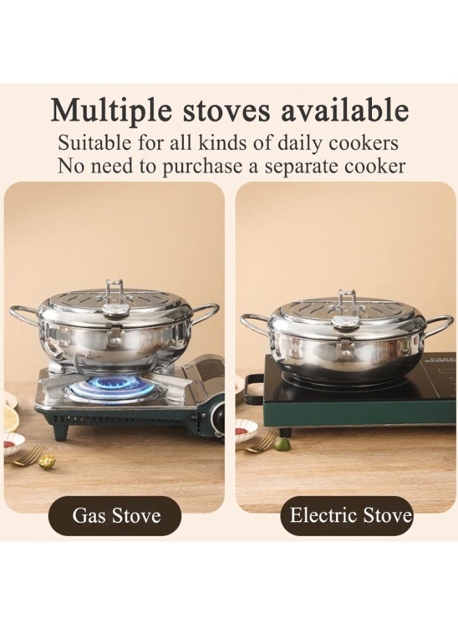 مقلاة عميقة صغيرة من الفولاذ المقاوم للصدأ مع مقياس حرارة وغطاء ورف لتصريف الزيت للبطاطس المقلية وأجنحة الدجاج وجميع أنواع البطاطس المقلية (24 سم/9.4 بوصة) - Image 3