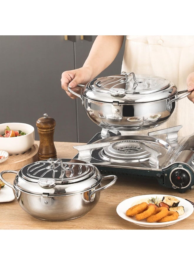 مقلاة عميقة صغيرة من الفولاذ المقاوم للصدأ مع مقياس حرارة وغطاء ورف لتصريف الزيت للبطاطس المقلية وأجنحة الدجاج وجميع أنواع البطاطس المقلية (24 سم/9.4 بوصة) - Image 5