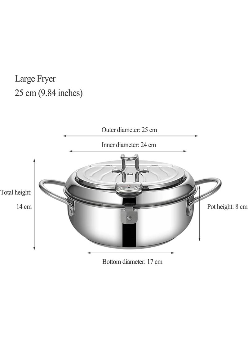 مقلاة عميقة صغيرة من الفولاذ المقاوم للصدأ مع مقياس حرارة وغطاء ورف لتصريف الزيت للبطاطس المقلية وأجنحة الدجاج وجميع أنواع البطاطس المقلية (24 سم/9.4 بوصة) - Image 2