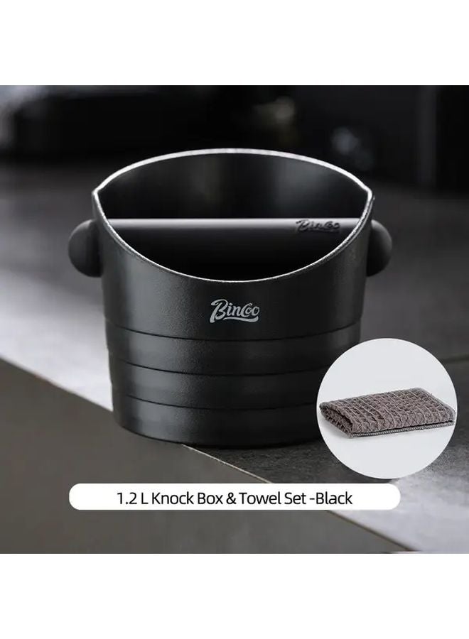 Black Espresso Knock Box Set With 2PCS 1 2L Slag Bucket And Towel For Barista - Image 1