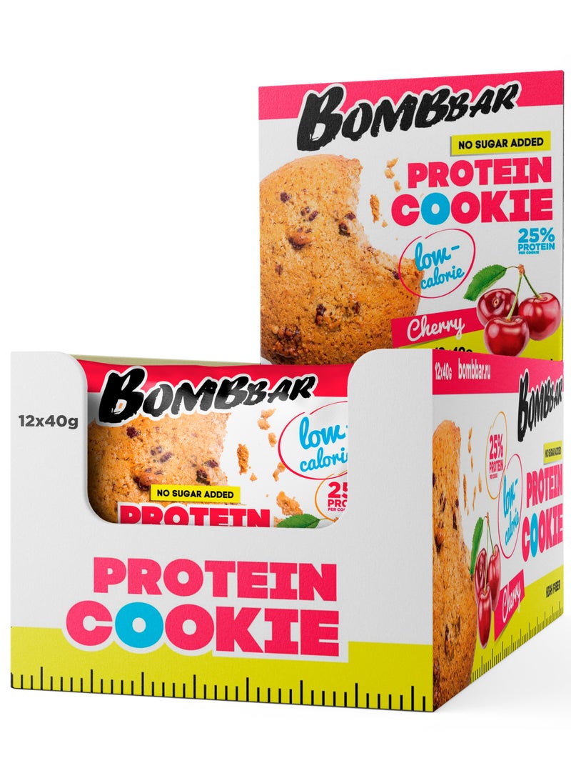 BOMBBAR Low Calorie Protein Cookie Cherry Flavor No Sugar Added 12x40g  - Image 1