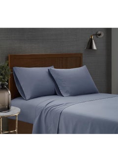 London Fog London Fog – Garment Wash Solid Twin 4 Piece Sheet and Pillowcase Set – Soft Microfiber Fabric – Blue  - Image 1
