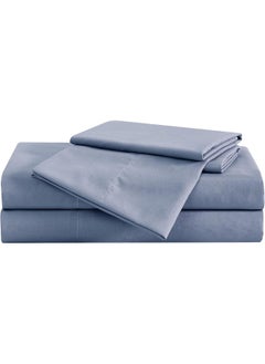 London Fog London Fog – Garment Wash Solid Twin 4 Piece Sheet and Pillowcase Set – Soft Microfiber Fabric – Blue  - Image 2
