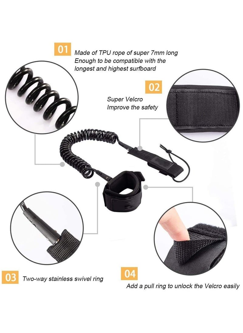 Generic - Leash Coiled 10 Strong 7mm Cord, Comfortable Padded Neoprene Ankle Cuff Stand up Paddle Board Leash with Double Swivels Anti-rust, Flexible Surfboard Leash - Image 1