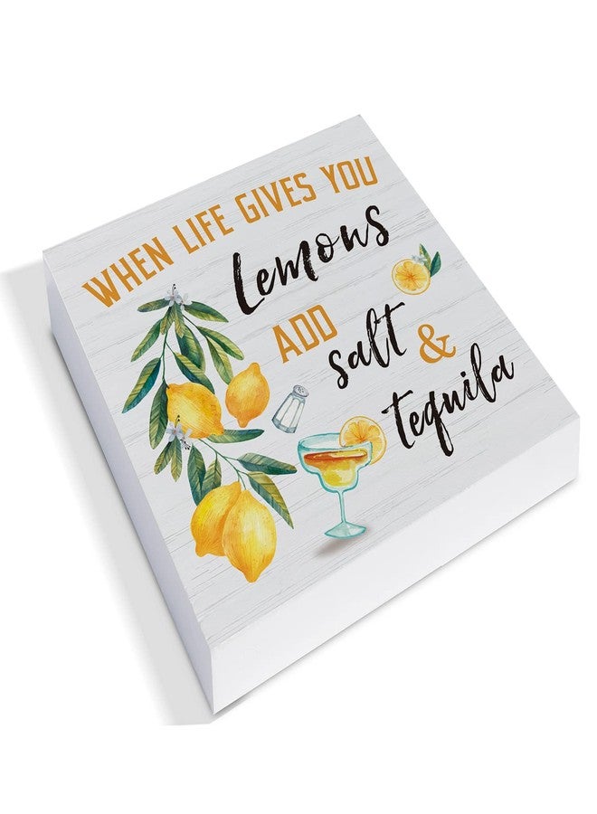 YIDOU Fresh Lemons Wood Box Sign Decor Desk Sign Lemon Quote Wooden Box Block Sign Rustic Home Kitchen Bar Shelf Wall Decoration - Image 2