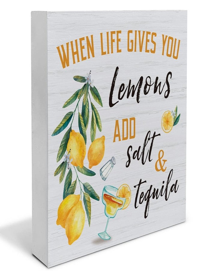 YIDOU Fresh Lemons Wood Box Sign Decor Desk Sign Lemon Quote Wooden Box Block Sign Rustic Home Kitchen Bar Shelf Wall Decoration - Image 1
