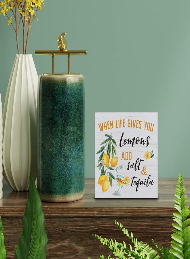 YIDOU Fresh Lemons Wood Box Sign Decor Desk Sign Lemon Quote Wooden Box Block Sign Rustic Home Kitchen Bar Shelf Wall Decoration - Image 3