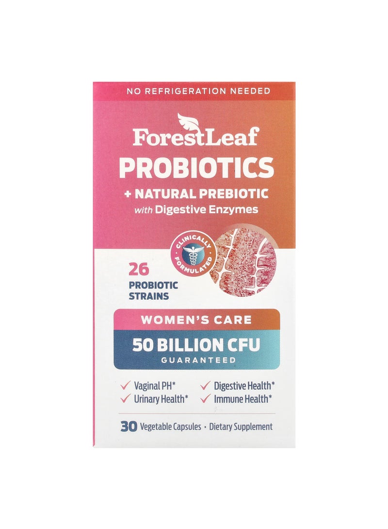 Women's Care, Probiotics + Natural Prebiotic with Digestive Enzymes, 30 Vegetable Capsules