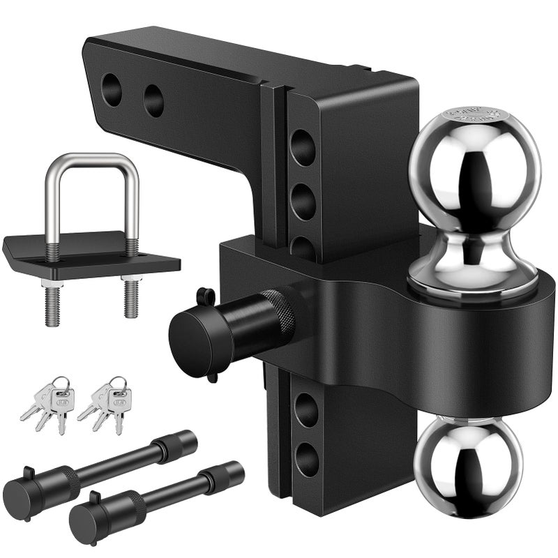 Kohree 2-in-1 Adjustable Trailer Hitch for 2-Inch Receiver, 6" Heavy Duty Aluminum Hitch Kit with 2 Balls (2-5/16" & 2"), 12,500 lbs GTW, Black Anti-Rattle Lock & Security Pins, Fits Trucks, SUV, RVs - Image 1