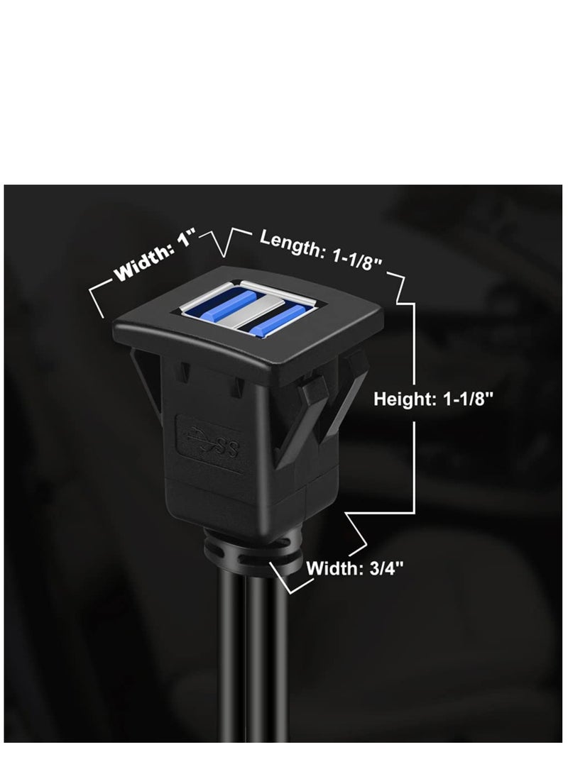 KASTWAVE Dual Ports Square USB 3.0 Panel Flush Mount Extension Cable with Buckle for Car Truck Boat Motorcycle Dashboard-3ft - Image 5