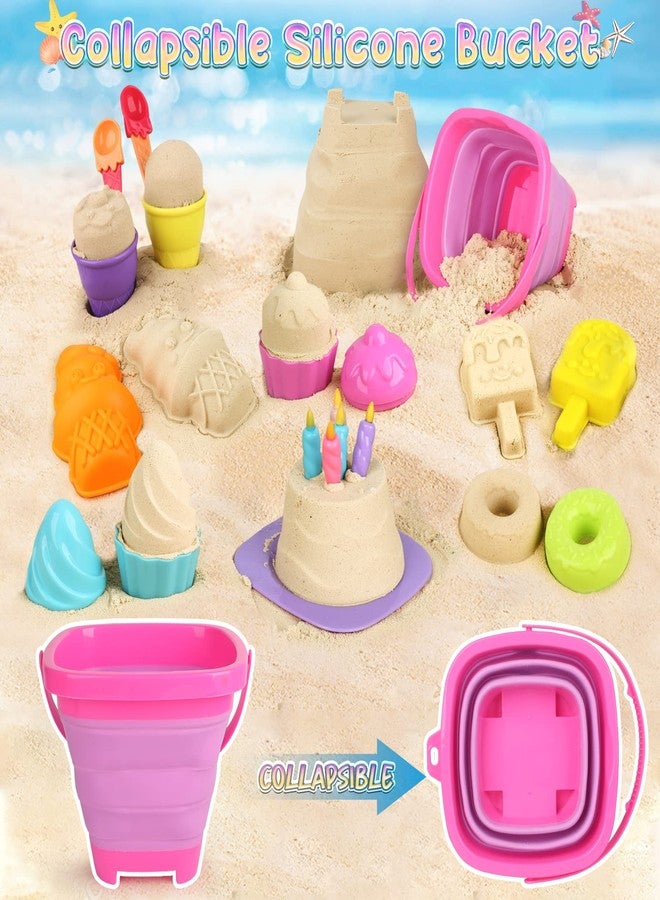 Dreamon Collapsible Beach Toys Set for Kids 3-10, Collapsible Sand Bucket Shovels Set with Mesh Bag and Beach Molds, Ice Cream Sand Toys for Beach, Sandbox Travel Toys for Kids Toddlers Girls - Image 2