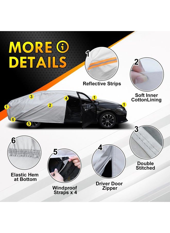 Coverra 6 Layer Heavy Duty Car Cover Custom Fit for Toyota Corolla 2000-2025, Honda Civic 1991-2026, Waterproof All Weather Car Tarp Outdoor Protection with Cotton Lining - Image 5