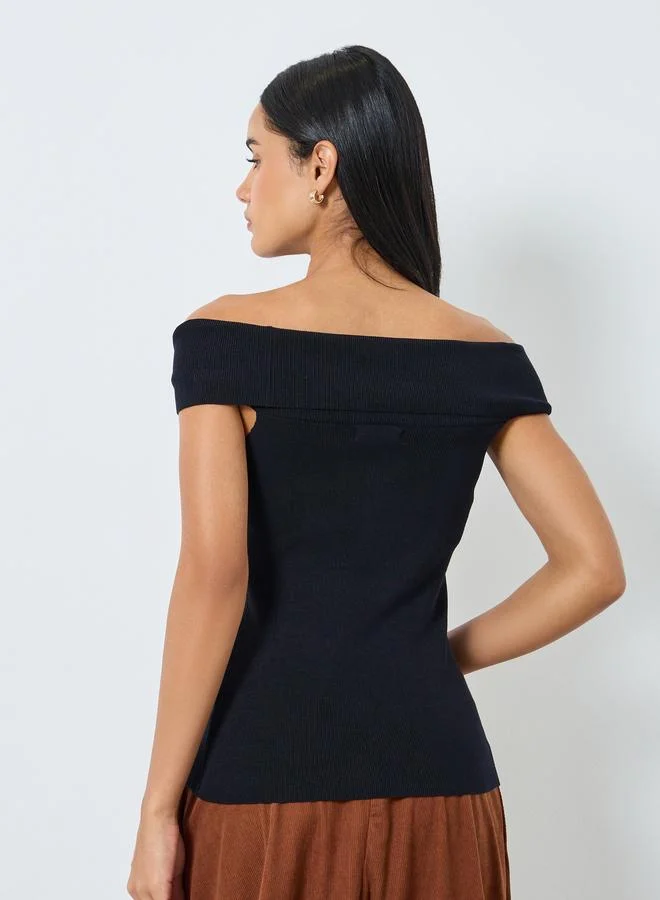 Styli Styli Black Off-Shoulder Knit Top
