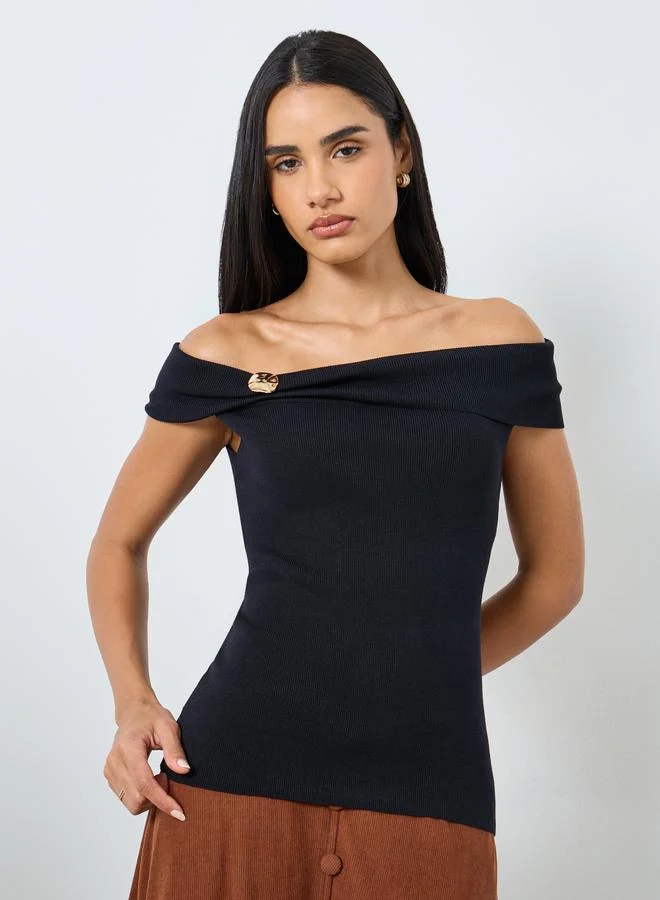Styli Styli Black Off-Shoulder Knit Top