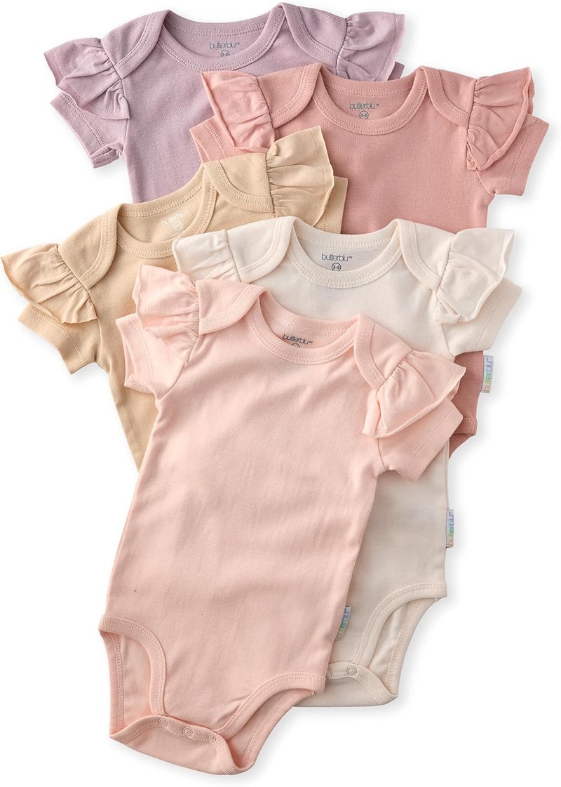 Butterblu baby-girls Rory 5-pack Short Sleeve Ruffle Shoulder Bodysuits 100% Organic Cotton Clothes for Newborn and Baby Girls - Image 1
