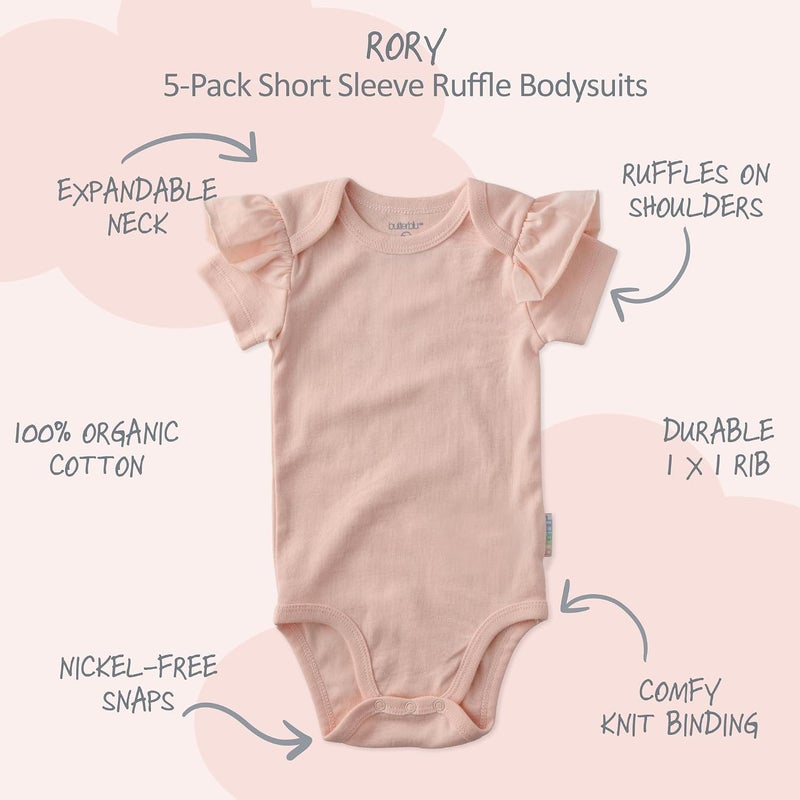 Butterblu baby-girls Rory 5-pack Short Sleeve Ruffle Shoulder Bodysuits 100% Organic Cotton Clothes for Newborn and Baby Girls - Image 2